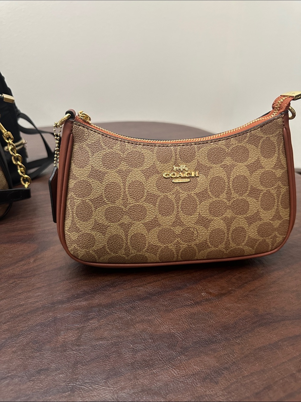 Coach Tan & Brown Signature Mini Shoulder Bag